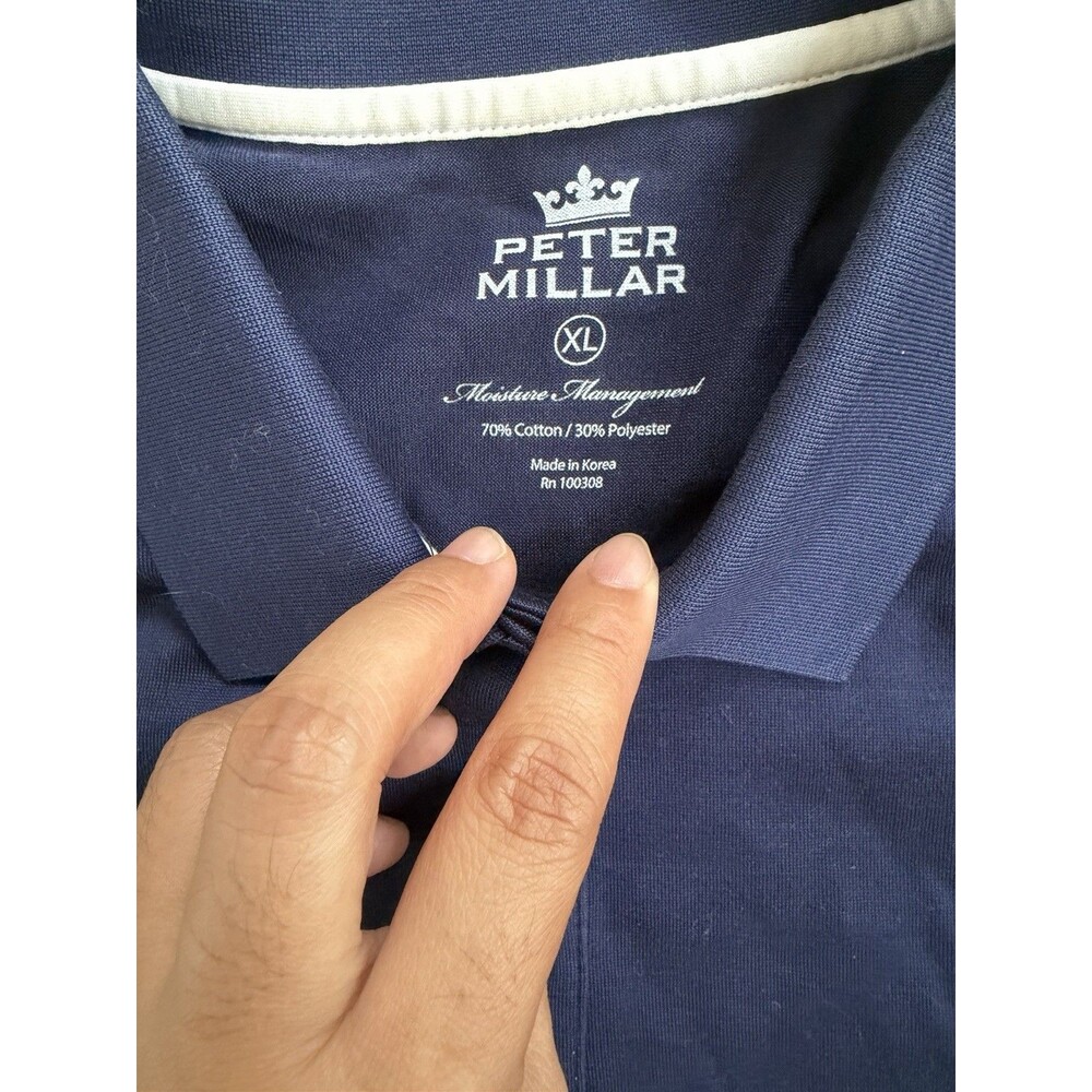 Peter Millar Polo Shirt Slim Fit Blue Men XL Cotton Blend Moisture Wicking - Picture 3 of 8